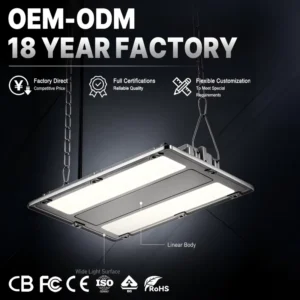 100W 200W 300W 140lm W IP54 Waterproof Aluminum Factory High Bay Light SMD2835 LEDs Adjustable Dimming Linear Industrial Design