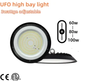 100W-80w-60w 5000k Adjustable UFO LED High Bay Light IP65 Waterproof Indoor Industrial Warehouse Shop Lighting