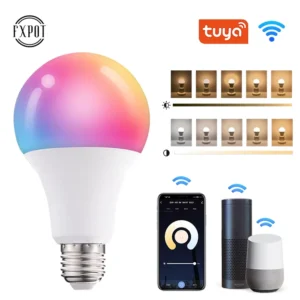 10W RGB LED Smart Alexa Bulb with Tuya Control WiFi Connectivity A19 Type for AC Power E26 B22 Bases