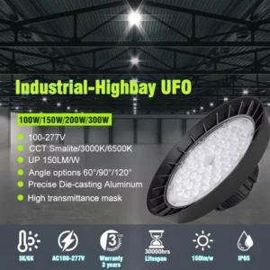 10v Dimmable CCT UFO Highbay Reflector Aluminum 100W 150W 200W 6500K IP65 Waterproof Modular LED High Bay for Factory Expansion