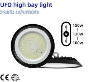 150W 120W 100W Adjustable 5000K UFO LED High Bay Light IP65 Waterproof Indoor Industrial Workshop Warehouse Light