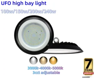 150W 3000K 4000K 5000K Adjustable UFO LED High Bay Light IP65 Waterproof Indoor Industrial Commercial Workshop Light