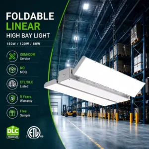 150W Foldable Linear High Bay Light 3CCT Tunable DLC/ETL 5Y Warranty Industrial LED Highbay Light For Warehouse Factory Gym