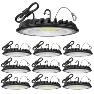 155W UFO Aluminum High Bay Light 22500lm Daylight 5000K Remote IP65 Waterproof US Plug 110-277V Commercial for Shop