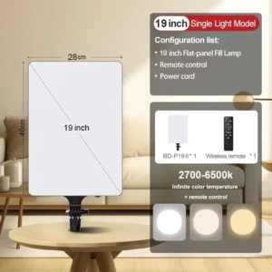 19 Inch 75W LED Video Light Flat-panel Fill Lamp with Remote Control 360 Adjustable Plastic Material for Photography Lighting
