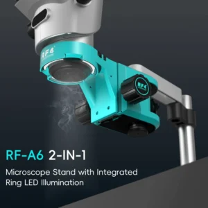 2-in-1 Microscope Stand Integrated Ring LED Light Triangular Anti-Shake Design RF4 A6 Extended Working Distance No