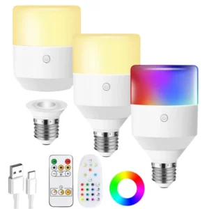 2000mAh Rechargeable LED Night Light Bulb Wireless RGB USB Lamp with Remote Control E26 E27 IP65 Plastic Material