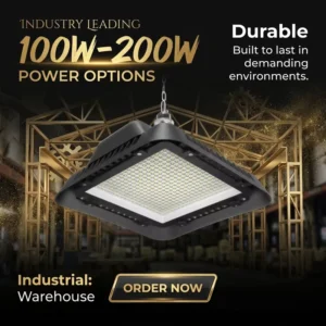 200W IP65 Aluminum Dual Function Energy Saving Factory Warehouse Lamp with 5-Year Warranty Square LED High Bay Light