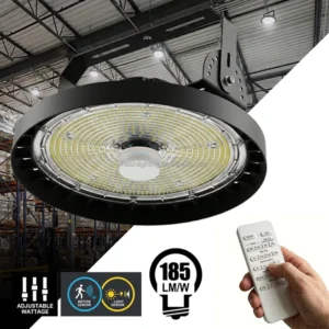 250W Adjustable Wattage Linear Industrial Lighting 185Lm/W Powerful CCT 3000-6500K UFO High Bay LED Light for Warehouse
