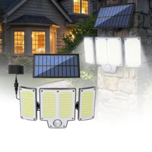 3 Head Solar Floodlight 300 Degree Wide Angle Motion Sensor Waterproof Outdoor LED Garden Light for Yard Security