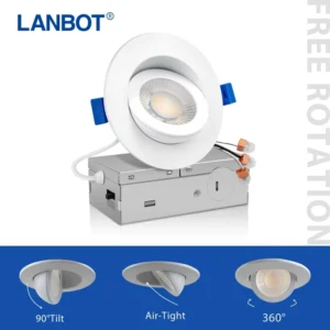 4″ Inch 10W Recessed Gimbal Canless Downlight 5CCT Selectable for Sloped Ceiling Lights LED Lighting IC Rated Triac ELV