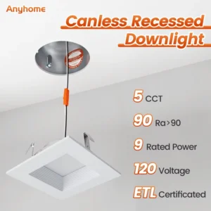 4 Inch 9W 5CCT Low Profile IC Rated Square Downlight Anti Glare Baffle Recessed Ceiling Light with ETL Certificated