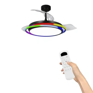 42 Inch Modern RGB LED Retractable Ceiling Fan 3 Blades Remote Control 3000 6000K Low Profile Metal for Home Living Room