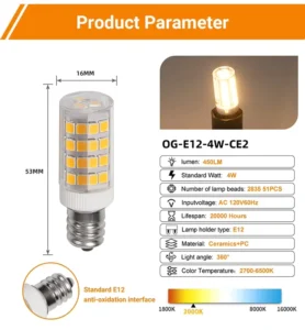 4W Mini LED Corn Bulbs Ceramic Spiral Base E12 for Ceiling Fans Refrigerators Chandeliers Sewing Machines AC110-130V