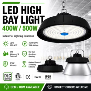 500W LED High Bay Lights 75000LM with Plug UFO Commercial Industrial Warehouse Workshop Factory Barn Garage