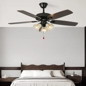 52 inch Modern LED Metal Ceiling Fan Light Bulb European Style 5 Blades DC Motor Remote Control Energy Efficient