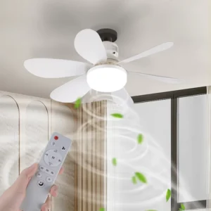 6 Blades ABS White Light Bedroom Living Room Wall Control Chandelier 40W Led Ceiling Fan Light with Remote Control
