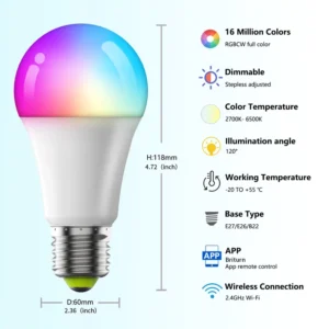 7W Wifi Smart Bulb E26 E27 B22 Dimmable RGBW Light Led Lamp Voice Controlled Alexa Google Compatible