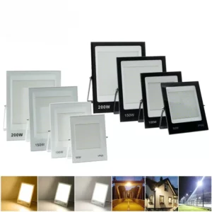 AC 165-265V Outdoor IP66 Waterproof LED Floodlight 50W-200W High Lumen Warm White for Security Wall Garden Landscape Flood