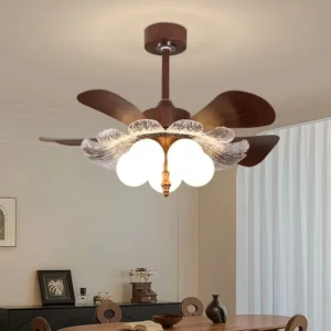 American Retro Industrial Restaurant Chandelier Ceiling Fan LED 5 Remote Control Dimmable Magic Bean Ceiling for Living Room