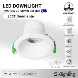 Anti Glare Spot Down Light LED Downlight 90mm Cut Out 8W IP44 Waterproof 3CCT SAA Recessed Dimmable Ceiling Spotlight