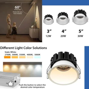 Architectural Commercial 5CCT Recessed Ceiling Downlight Dim to Warm Tunable White Airtight IC Rate ETL Lights