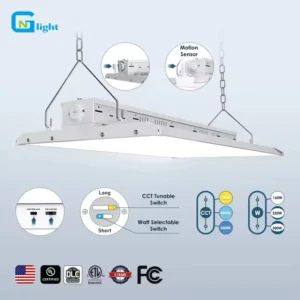 Baylight Usa Stock 80W 300W 3CCT 3WATT Motion Sensor 2ft 4ft Canopy Warehouse Shop LED Workshop Panel Linear Lighting High Bay
