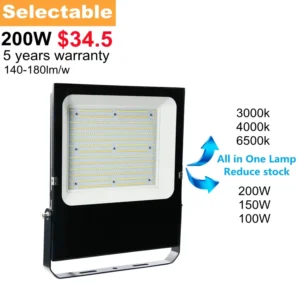 CCT Changeable LED Flood Light 50W 150W 250W Adjustable Power Flood Light Luminaires with Sosen Meanwell Lifud Driver