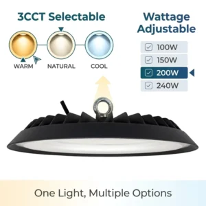 CE ETL Industrial Highbay Lighting IP65 Waterproof 160LM W LED High Bay Lights 100W 150W 200W 240W 3CCT in ONE Warehouse Light