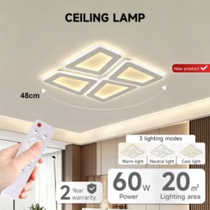 Competitive Price Modern Indoor Living Room Decor Acrylic 3 Colors Temperature Remote Control Adjustable 60W Led Ceiling Light