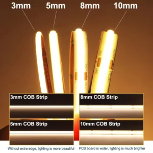 Customizable IP68 Waterproof Dimmable Ra90 Ra80 5V 12V 24V COB LED Strip 3000K 4000K 6000K 3mm 5mm 8mm COB LED Strip Light