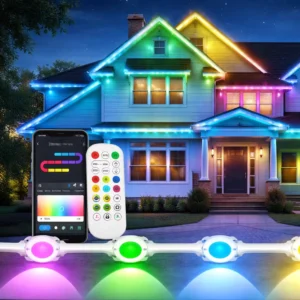 DC24V Permanent Outdoor SMD5249 RGBIC Dynamic LED Lighting System IP67 Waterproof APP Control Pixel Point Eave Roofline Lighting