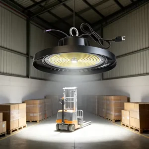 DLC ETL 1-10V Dimmable 150lm/w 60-240W UFO High Bay Lights 347V 480V AC Industrial Warehouse High Bay Ceiling Fixture
