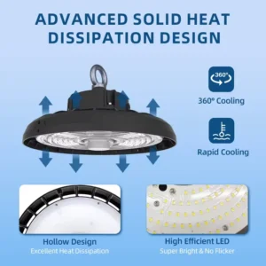 DLC Sensor LED UFO High Bay Light Industrial 100W 150W 200W Pendant Highbay Fixture for Workshop & Warehouse Aluminum Body IP65