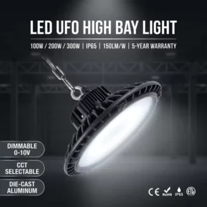 Dimmable IP65 100W 200W 300W LED UFO High Bay Light with Sensor for Warehouse Factory Workshop Lighting