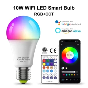 ETL CE SAA Approved A19 60mm RGBWW Zigbee WiFi Dimmable 7W 9W Smart Light Bulb with E26 E27 Base