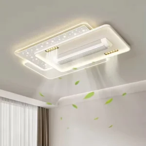 Enclosed Blade Bedroom Ceiling Silent Smart Retractable Square Fan with Light and Remote Control