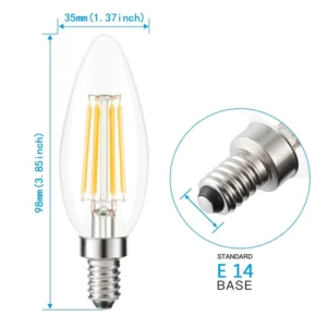 Energy Saver 4 Packs Led Candle C35 4W 400lm Filament Bulb Dimmable 2700k Candle Led Bulbs