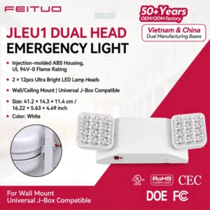 FEITUO UL CULUS Certified ABS Flame Retardant Twin Head Emergency Light From Vietnam Production Base for OEM ODM Brand Projects