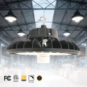 Factory Direct 0-10V Dimmable 200W IP65 Aluminum UFO High Bay Light ETL DLC Certification 5-Year Warranty for Industrial