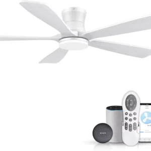 Flush Mount Wood 5 Blades LED Ceiling Fan Light Living Room Remote Control Dimmable LED Ceiling Fan