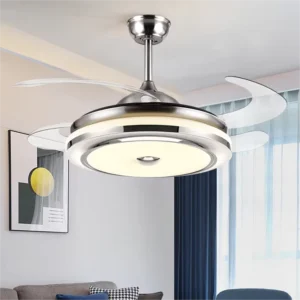 Gold Bedroom Living Room LED Fan Lamp Invisible Fan Blade Restaurant Silver Gold LED Ceiling Fan Lamp With Music