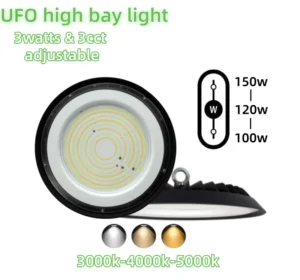High Quality Industrial Lighting 150-120-100W 3cct Adjustable IP65 Waterproof Led UFO High Bay Lights Warehouse Workshop Light