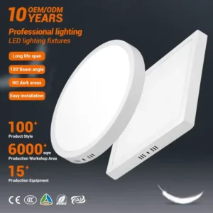 Hotel Home Office 6W 12W 18W 24W Aluminum SMD Surface Mounted Slim Square Round Ceiling LED Panel Light