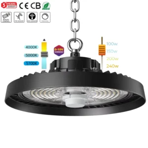 IP65 IK08 160LM/W High Bay Light 100W 150W 200W 240W UFO Supermarket for Warehouse Smart Sensor UGR<28 Aluminum Body 5 Years