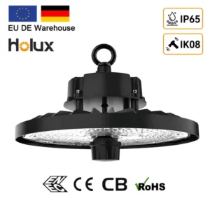 IP65 IK08 Stock in Germany ENEC Industrial High-Bay Sensor Light 100w 150w 200w Anti Glare Ufo Led High Bay Light for Warehouse