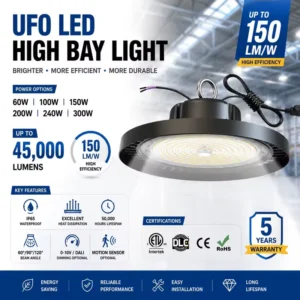 IP65 Waterproof 150LM/W 5 Years Warranty Industrial Factory Light 200W LED UFO High Bay Light