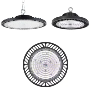 IP65 Waterproof Black Aluminum Dimmable Industrial Ceiling Fixture Flicker Free Smart Highbay UFO Light SMD2835 Sensor High