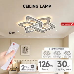 Indoor Ceiling Lamp 126W Remote Control 3 Lighting Modes No Stroboscopic LED Ceiling Light