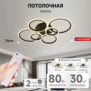 Indoor Home Round Creative Design Ceiling Lamp Bedroom Living Room 80W White Black Remote Control Led Ceiling Light
